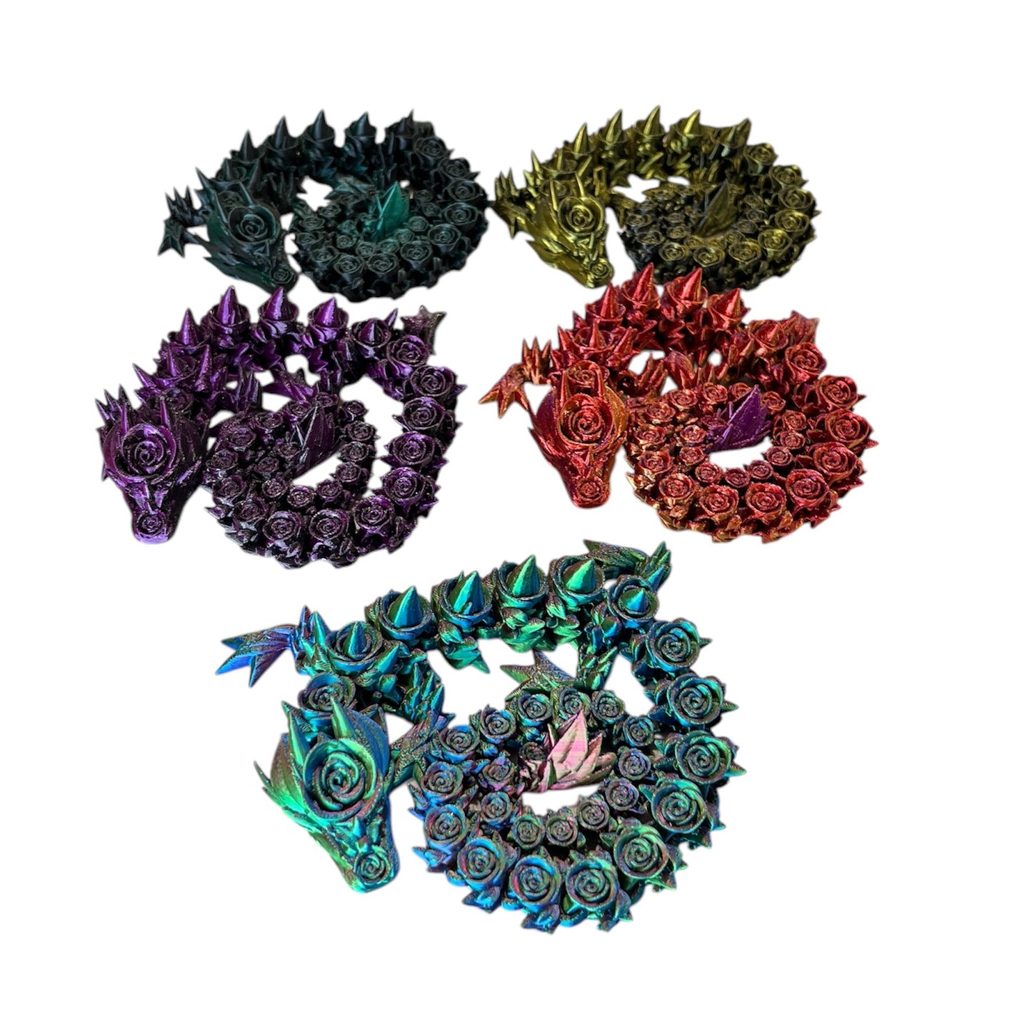 Colorful Articulated Rose Dragon Fidget Toy - Fun Desk Stress Relief - 3D Printed Decoration - Custom Rainbow Options