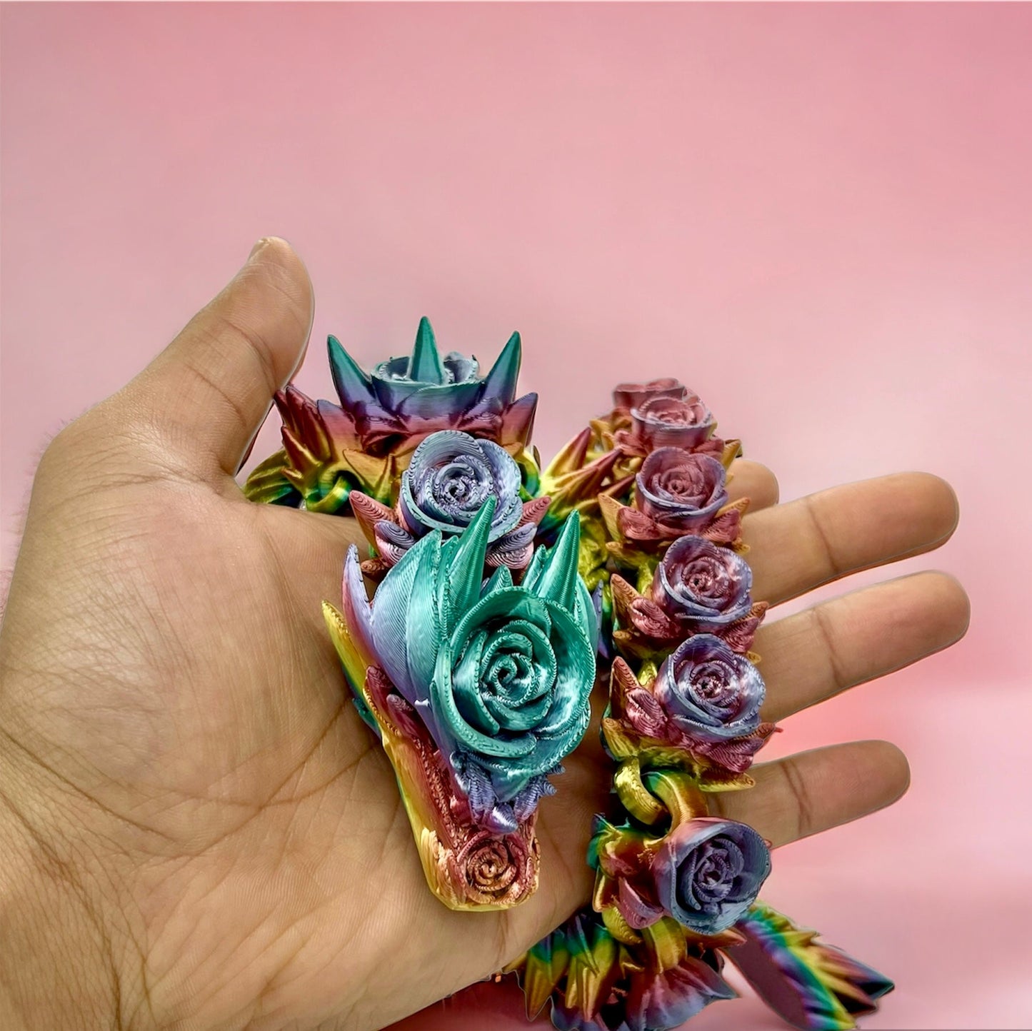 Colorful Articulated Rose Dragon Fidget Toy - Fun Desk Stress Relief - 3D Printed Decoration - Custom Rainbow Options