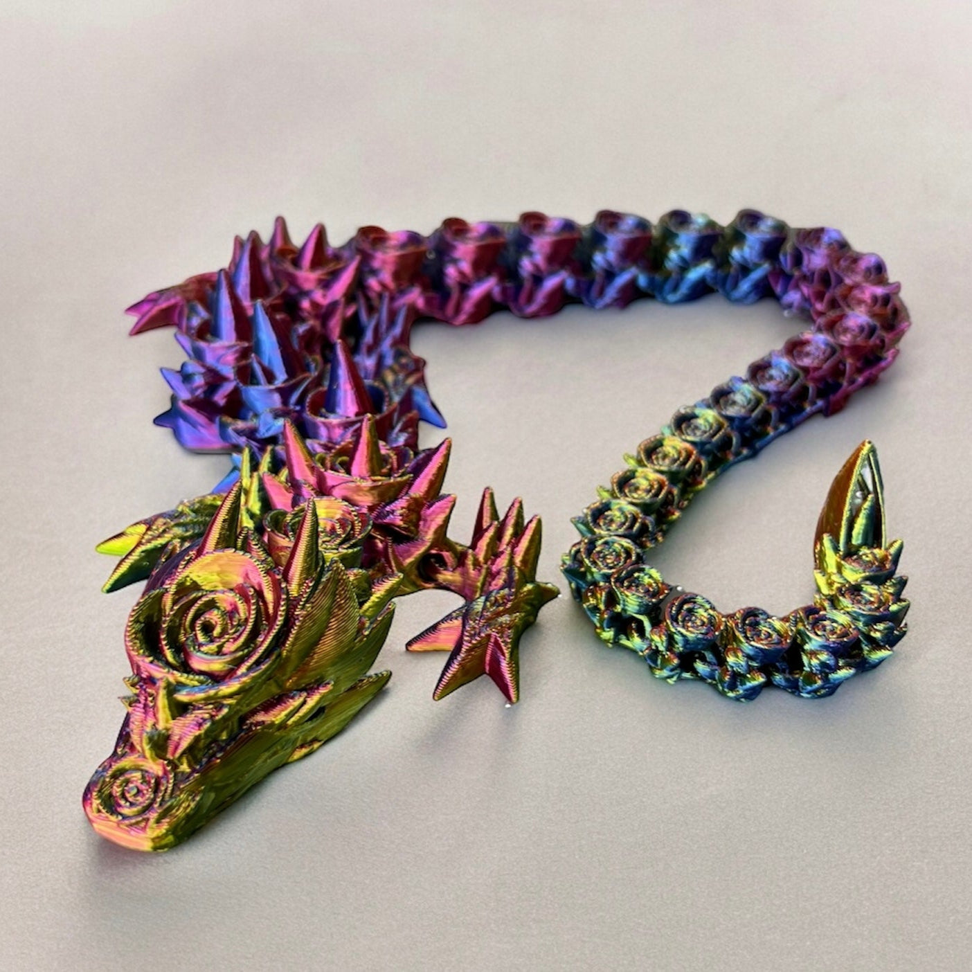 Colorful Articulated Rose Dragon Fidget Toy - Fun Desk Stress Relief - 3D Printed Decoration - Custom Rainbow Options