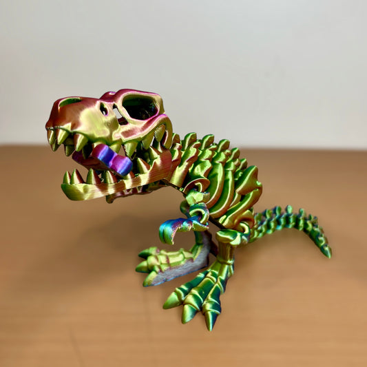 Fun T-Rex Fidget Toy - 3D Printed Desk Decoration, Articulated Tyrannosaurus rex Skeleton