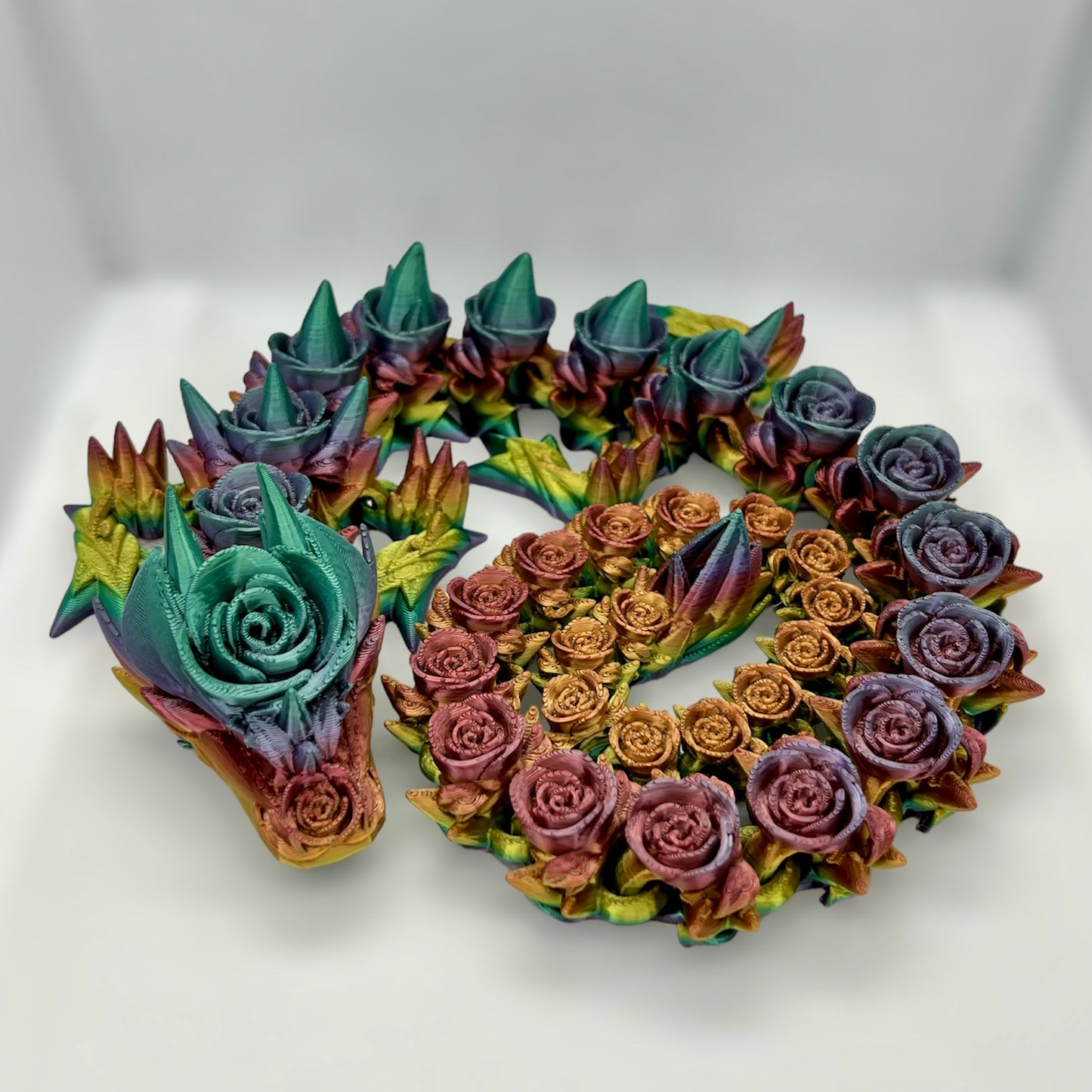 Colorful Articulated Rose Dragon Fidget Toy - Fun Desk Stress Relief - 3D Printed Decoration - Custom Rainbow Options
