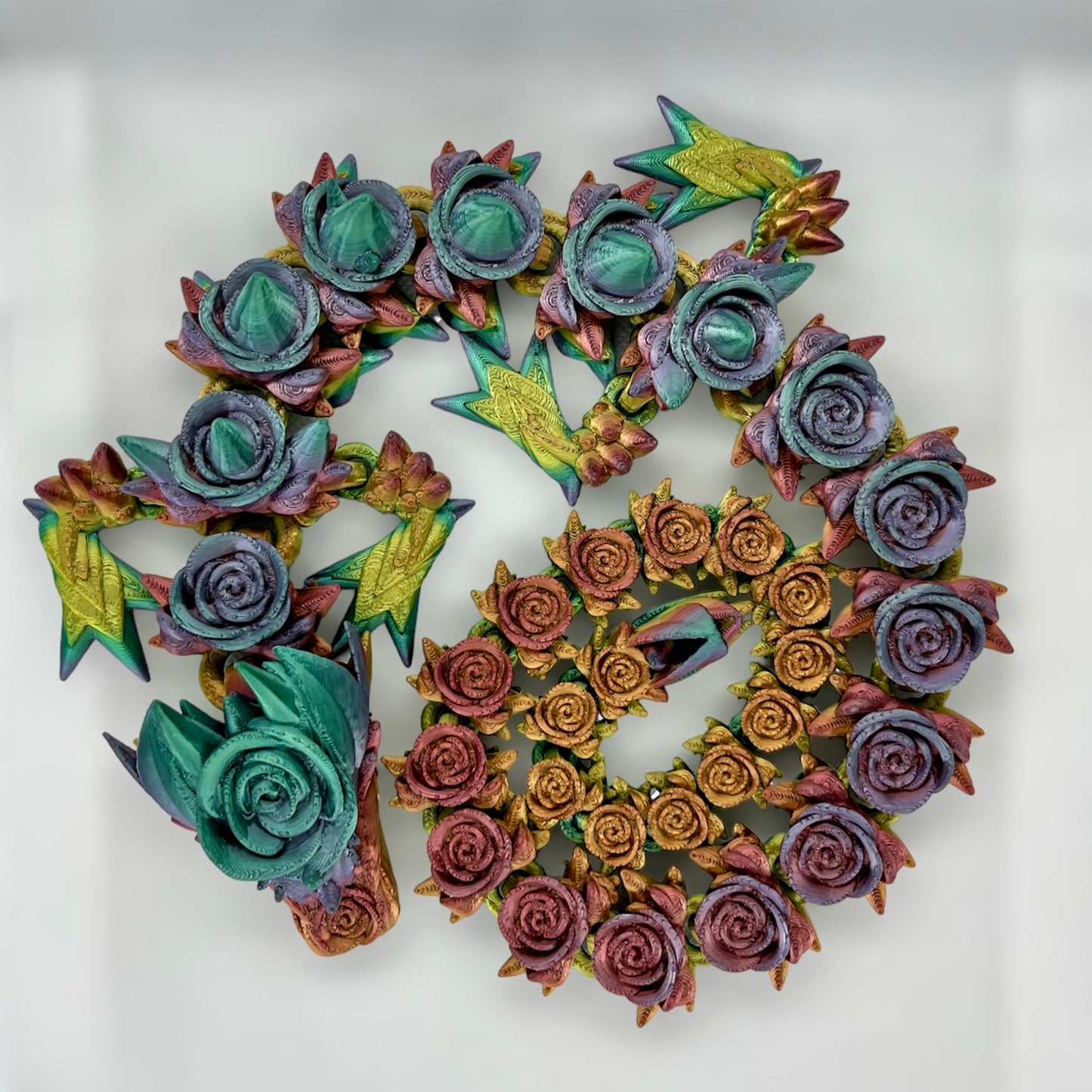 Colorful Articulated Rose Dragon Fidget Toy - Fun Desk Stress Relief - 3D Printed Decoration - Custom Rainbow Options