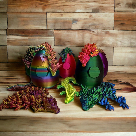 Modern Dragon Egg, Medium Dragon, 3D Printed Articulated Figurine, Rainbow Colors Available statues & figurines Lover