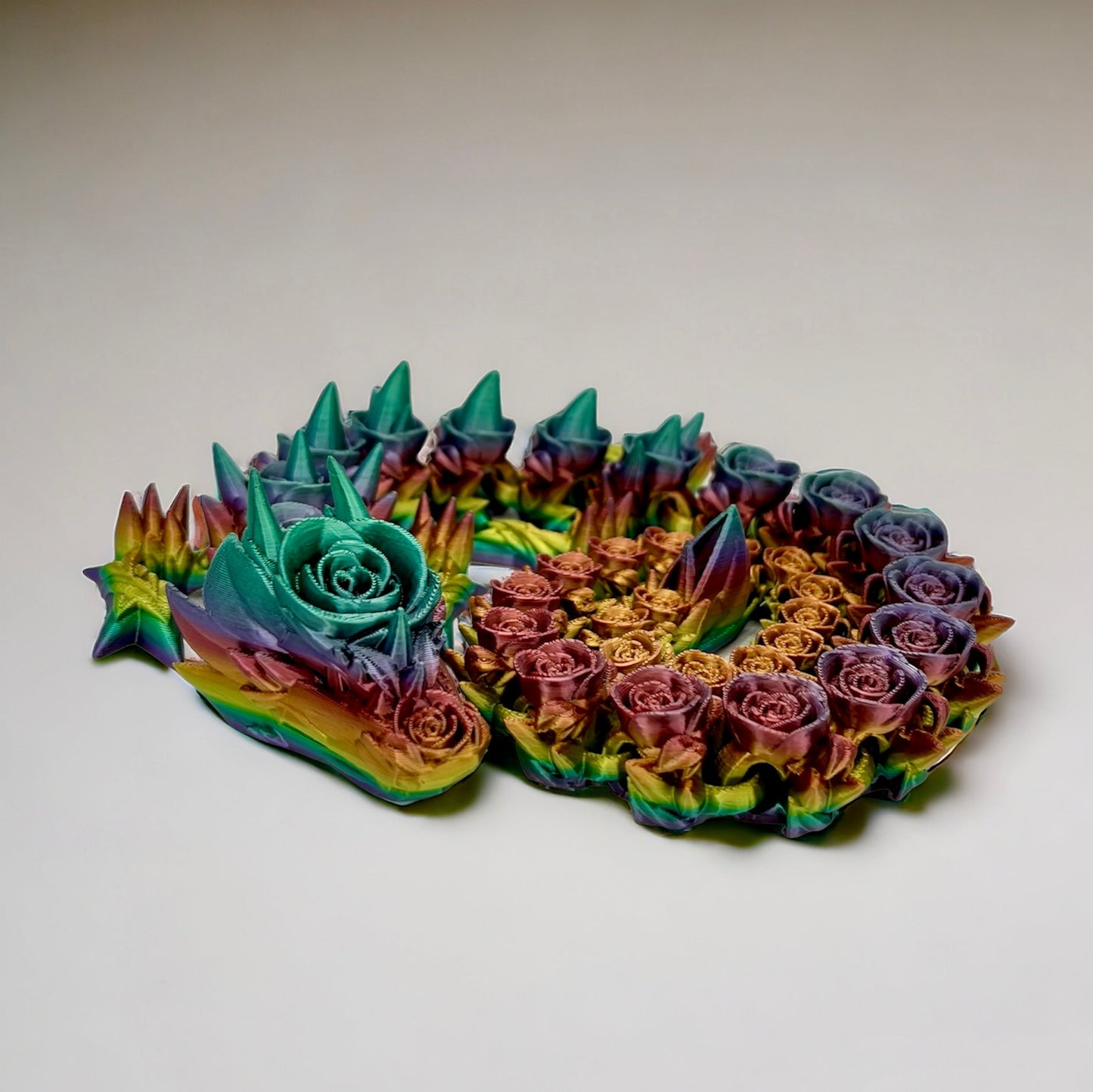 Colorful Articulated Rose Dragon Fidget Toy - Fun Desk Stress Relief - 3D Printed Decoration - Custom Rainbow Options