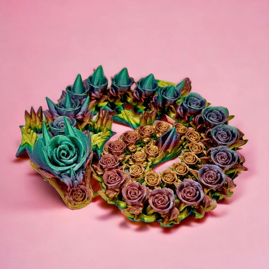 Colorful Articulated Rose Dragon Fidget Toy - Fun Desk Stress Relief - 3D Printed Decoration - Custom Rainbow Options